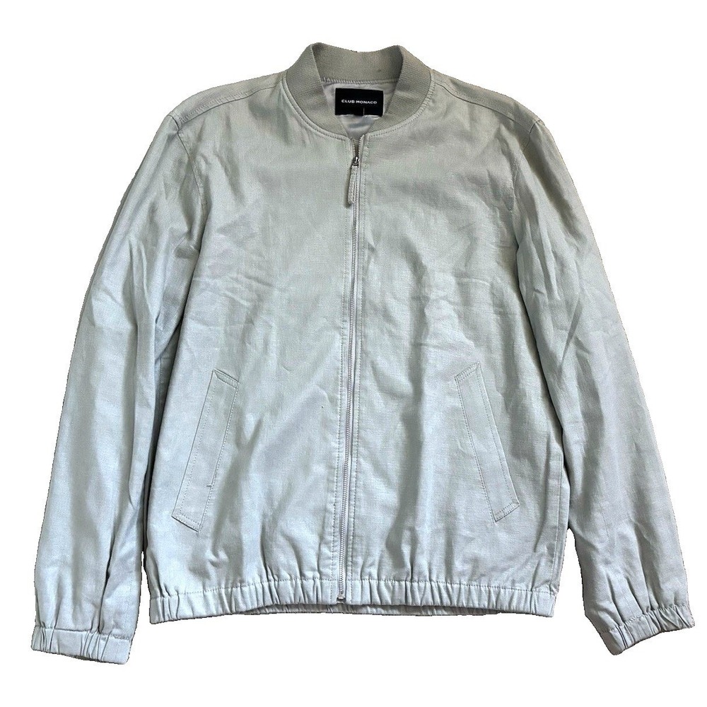 Club Monaco Linen Bomber Jacket Men Medium Gray Full Zip Viscose Harrington
